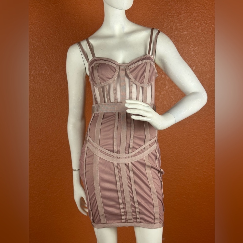 Misguided Meshed Elegant Spaghetti Strap Midi Thick Bandage Dress Size 4   B24